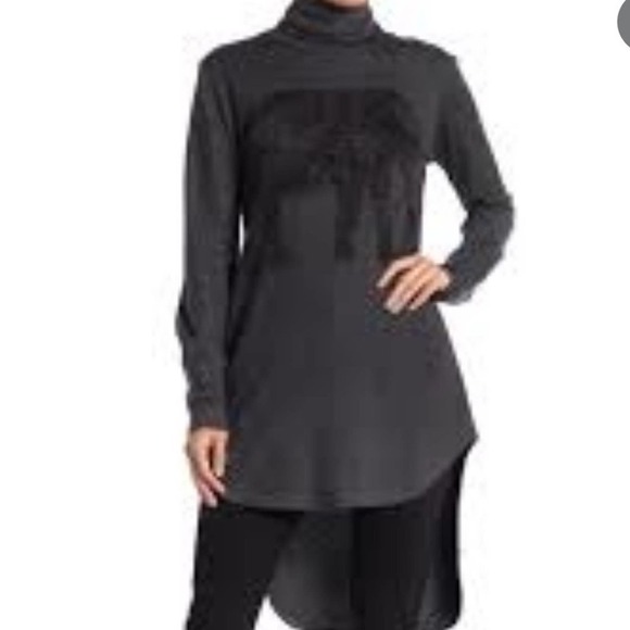Go Couture long sleeve Turtleneck knit High/Low Hem Gray elephant Sz Small - Picture 11 of 13